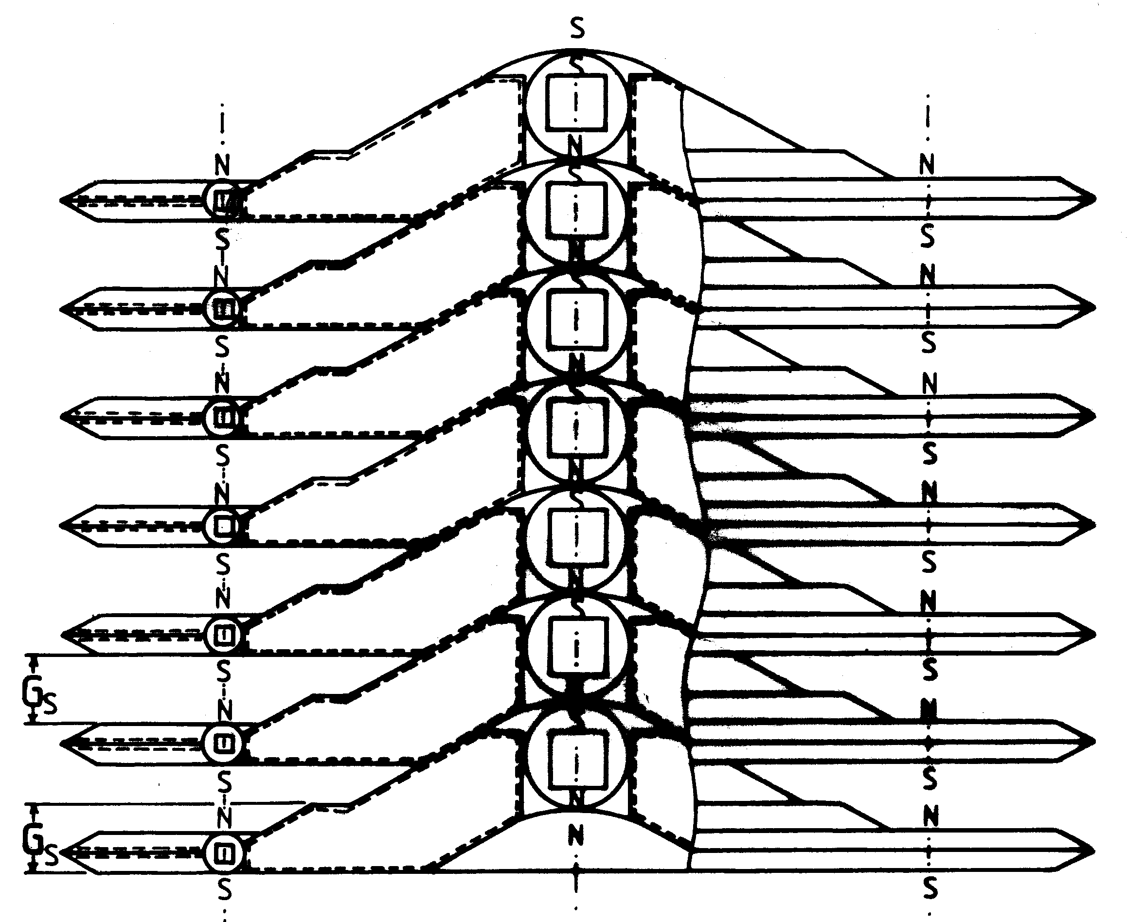 Fig. #3b (down): A stack of 7 UFOs type K6 - a vertical cross section